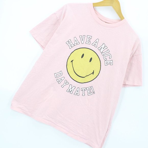Smiley Originals T-Shirt Women's Casual Pink Short Sleeve Happy Face Graphic L - Picture 3 of 9